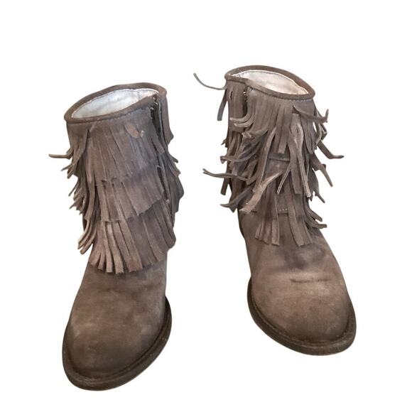Freebird by Steven Belle Suede Double Buckle Fringe Ankle Heeled Booties US 8 - Picture 6 of 13